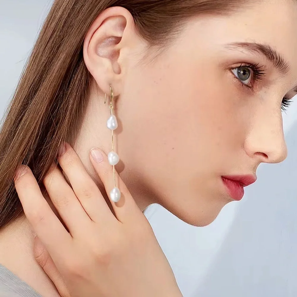 Sterling Silver Real Freshwater Pearl Drop Earrings